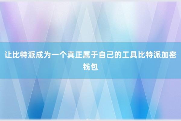 让比特派成为一个真正属于自己的工具比特派加密钱包