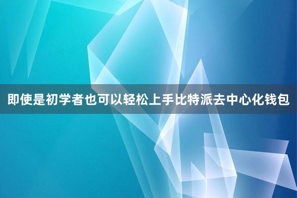 即使是初学者也可以轻松上手比特派去中心化钱包